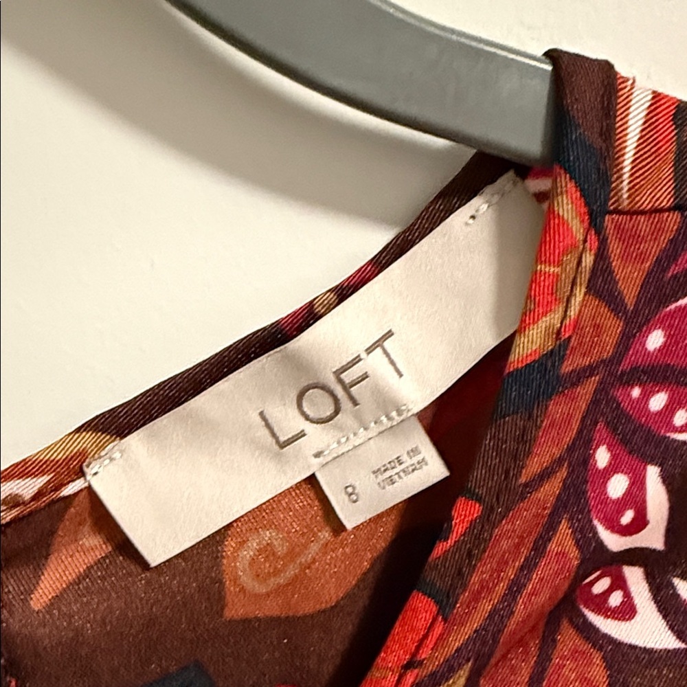 LOFT Red and Brown Floral Long Sleeve Dress - Picture 7 of 11